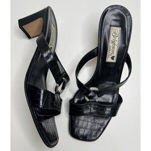Brighton Women's Terry Black Croc Leather Slide Sandals Size 9
